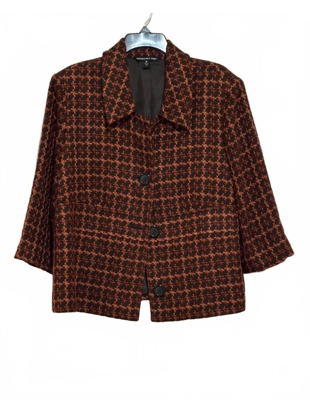Briggs New York Women's Size 16 Brown and Orange Patterned Wool Blend Jacket